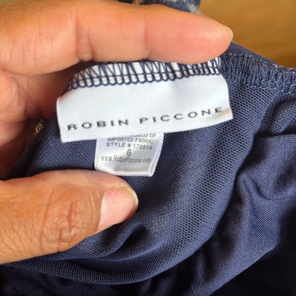 Robin Piccone Navy Blue Chevron Print Halter One Piece Swimsuit  Size 6 - Picture 7 of 7